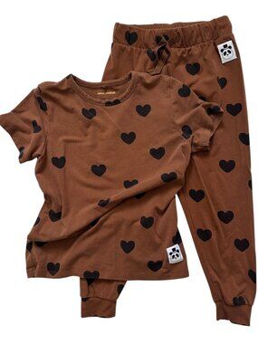 Mini Rodini Heart T-Shirt Jogger Set Brown Size 116/122 US 6-7